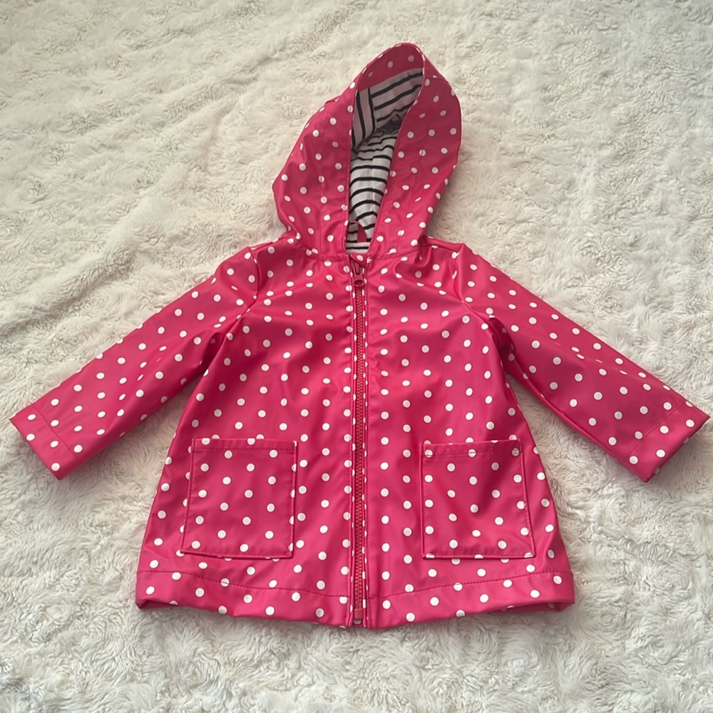 12-18m rain jacket raincoat pink white polka dots